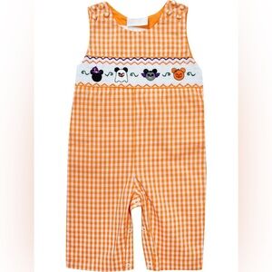 Baby boy smocked mickey jack-o-lantern halloween gingham jonjon longall